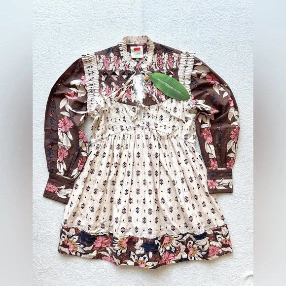 FARM RIO Ainika Maxi Floral Cream Open Yoke Mini Dress XXS - Picture 3 of 16